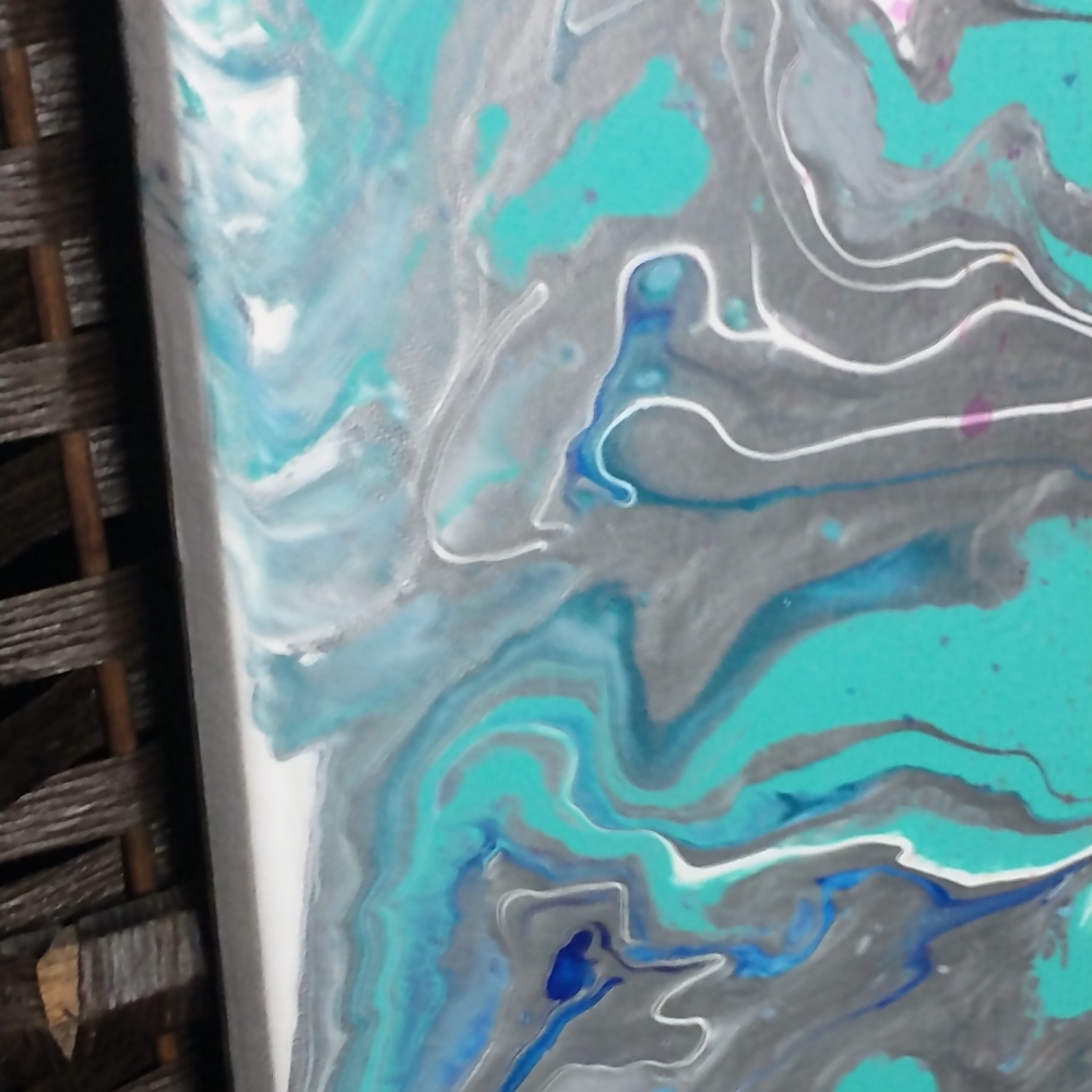 UNDERWATER FANTASY - Original Painting, 16x20 - Turquoise, Blues, Silver, White - Picture 9 of 16